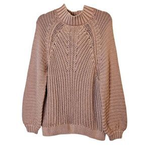 Mazik cotton sweater, mock turtleneck,blush. M. #906